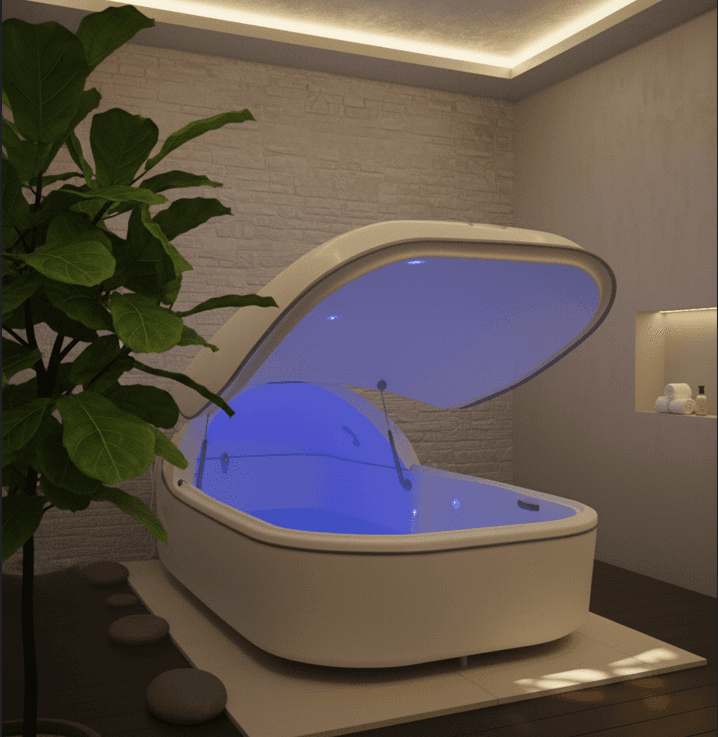 Sensory deprivation float tank - a peaceful pod designed for deep relaxation and weightless floating